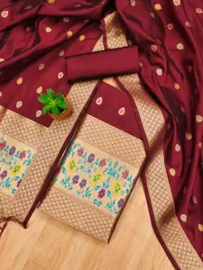 Panzora Ethnic Motifs Woven Design Zari Unstitched Dress Material