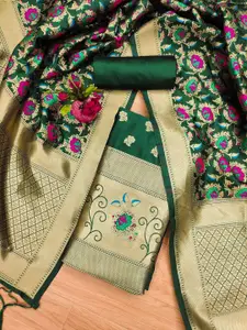 Panzora Floral Woven Design Zari Banarasi Silk Unstitched Dress Material