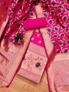 Panzora Floral Woven Design Zari Unstitched Dress Material