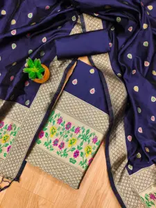 Panzora Ethnic Motifs Woven Design Zari Banarasi Silk Unstitched Dress Material