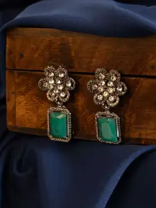 PANASH Silver-Plated American Diamond Studded Floral Shaped Drop Earrings