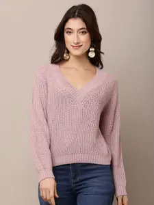 NoBarr Women Ribbed V-Neck Pullover