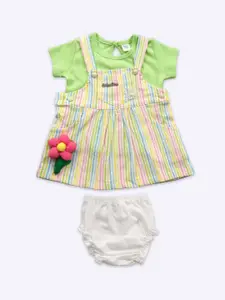 Babys Day Printed Cotton Dungarees With T-Shirt