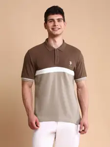U.S. Polo Assn. Men Colourblocked Slim Fit Cotton Polo T-Shirt
