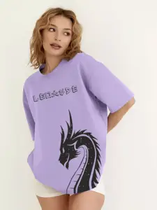 Leotude Women Graphic Printed Round Neck Cotton Oversized T-shirt