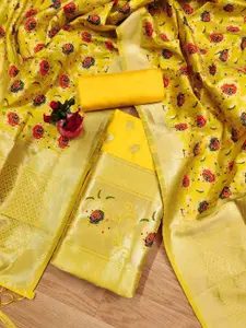 Panzora Floral Woven Design Zari Banarasi Silk Unstitched Dress Material
