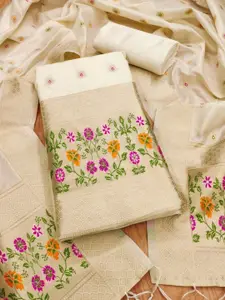 Panzora Floral Woven Design Zari Unstitched Dress Material