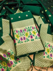 Panzora Ethnic Motifs Woven Design Zari Banarasi Silk Unstitched Dress Material