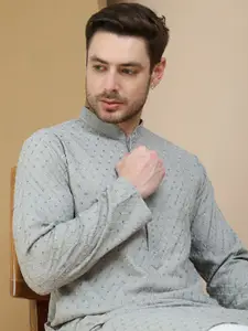 Anouk Floral Embroidered Mandarin Collar Sequinned Straight Kurta With Pyjamas