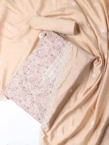 Meena Bazaar Floral Printed Mirror Work Unstitched Dress Material