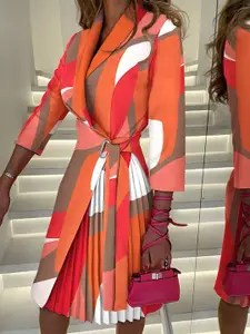 All About You Women Colourblocked Solid Tie-Ups V-Neck Knee Length Dress