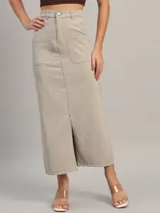 The Roadster Lifestyle Co. Pure Cotton Midi Skirt With Front Slit
