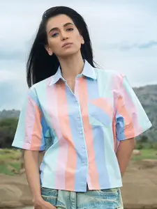 PINACOLADA Women Spread Collar Comfort Multi Stripes Striped Casual Shirt