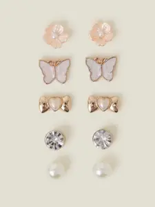 Accessorize London Girls Set Of 5 Pearls Beaded Floral Shaped Studs