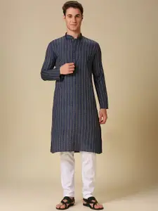 RAJUBHAI HARGOVINDAS Men Striped Cotton Kurta with Churidar