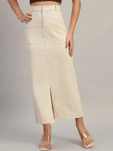 The Roadster Lifestyle Co. Women Pure Cotton Maxi Skirt With Front Slit
