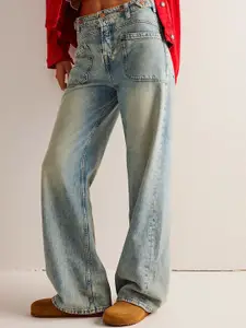 all about you Women Wide Leg Mid-Rise Heavy Fade Jeans