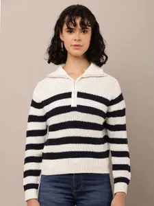 NoBarr Women Striped Shirt Collar Pullover