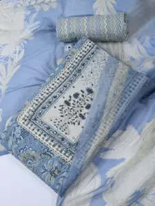 Meena Bazaar Floral Printed Mirror Work Unstitched Dress Material