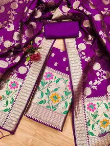 Panzora Ethnic Motifs Woven Design Zari Banarasi Silk Unstitched Dress Material