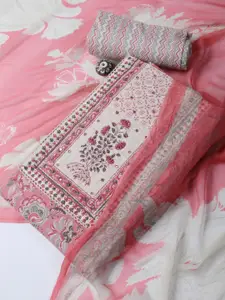 Meena Bazaar Floral Printed Mirror Work Unstitched Dress Material