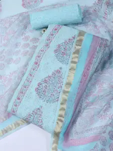 Meena Bazaar Floral Printed Thread Work Unstitched Dress Material