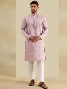 SOJANYA Floral Embroidered Mandarin Collar Sequinned Kurta With Pyjamas