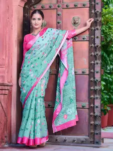 Anouk Woven Design Zari Floral Printed Saree