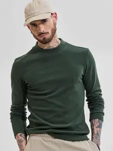 Snitch Men Snitch Dark Green Solid Sweaters