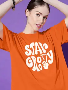 Leotude Women Typography Printed Round Neck Cotton Oversized T-shirt