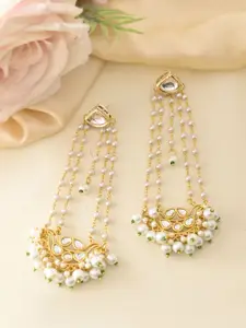 Silvermerc Designs Gold Plated Kundan & Pearls Studded Geometric Drop Earrings