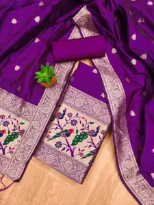 Panzora Floral Woven Design Zari Unstitched Dress Material