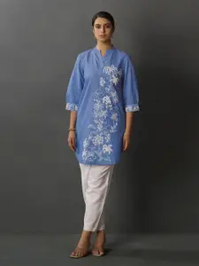 Anouk Floral Embroidered Thread Work Mandarin Collar Pure Cotton Straight Kurta