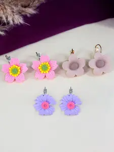 PRIVIU Set Of 3 Daisy Floral Drop Earrings
