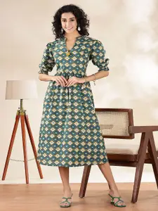 Anouk Women Ethnic Motifs Print Puff Sleeve Fit & Flare Dress