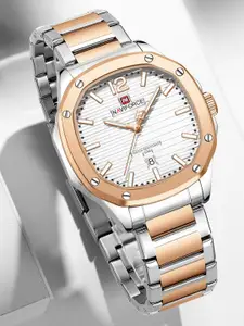 Naviforce Men Dial & Stainless Steel Straps Analogue Date Aperture Watch NF9243S RG W