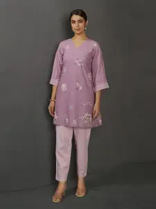 Anouk Embroidered Thread Work V-Neck Straight Kurta