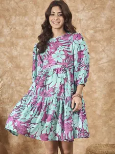 InWeave Floral Printed Puff Sleeves Dress