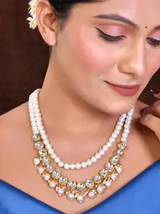 MANSIYAORANGE Gold-Plated Kundan Studded & Premium Quality Pearls Beaded Layered Necklace