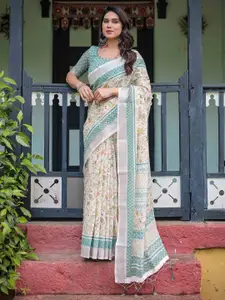 SGF11 Floral Printed Pure Linen Saree