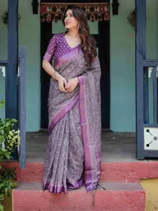 SGF11 Ethnic Motifs Printed Pure Linen Saree
