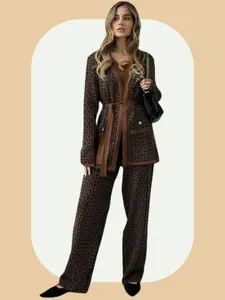 TJ FASHION Printed Top, Trouser & Shrug Co-Ord Set