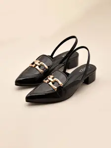 La Fiza Women Pointed Toe Block Heel Pumps