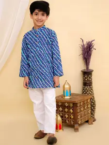 Superminis Boys Leheriya Printed Layered Pure Cotton Kurta with Pyjamas