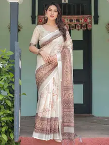 SGF11 Floral Printed Pure Linen Saree