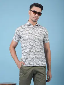 Crimsoune Club Men Classic Slim Fit Floral Printed Spread Collar Casual Shirt