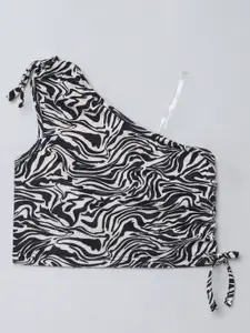 taffykids Girls Animal Printed One Shoulder Crop Top
