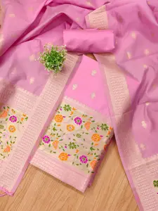 Panzora Floral Woven Design Zari Unstitched Dress Material