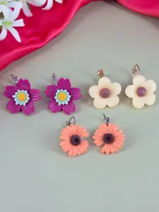 PRIVIU Set of 3 Daisy Floral Shaped Drop Earrings