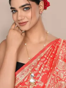 MANSIYAORANGE Gold-Plated Kundan Studded & Premium Quality Pearls Beaded   Necklace